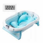 Primabobo Premium sulankstoma vonia su elektroniniu termometru ir vonios pagalve, 80 cm, mėlyna