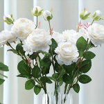 3vnt Eleganti&scaron;ka &Scaron;ilkinė Bijūnų Puok&scaron;tė - Netikros Gėlės Decor.,  3 vnt. Milk White 3 galvų bijūnų gėlė
