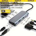 GOPALA 9-in-1 USB C Hubas, 4K Multiport Adapteris