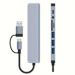 8 Viename USB3.0/Type-C Hubas su 3.5mm Audio ir Kortelių Skaitytuvu Dokas