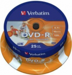 "verbatim dvd-r", platus ra&scaron;aliniu spausdintuvu spausdinamas id prekės ženklas, 43538, 4,7 gb, 16x, suktukas, 25 pakuotės, 12 cm, skirtas duomenų archyvavimui