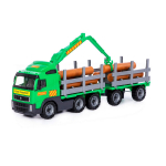 Polesie medinis sunkvežimis Volvo, su kranu, rąstais ir priekaba, 77 cm