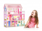 Didelis medinis lėlių namelis su baldais Ecotoys, rožinis, 60x24x70cm