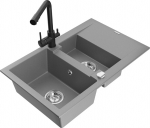 Granitinė virtuvinė plautuvė Mexen Gaspar su mai&scaron;ytuvu ir sifonu, Grey/Black