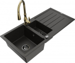 Granitinė virtuvinė plautuvė Mexen Andres su mai&scaron;ytuvu ir sifonu, Metallic black/gold/gold