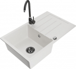 Granitinė virtuvinė plautuvė Mexen Bruno su mai&scaron;ytuvu ir sifonu, White/Black