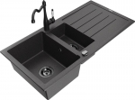 Granitinė virtuvinė plautuvė Mexen Andres su mai&scaron;ytuvu ir sifonu, Black granite/Black