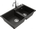 Granitinė virtuvinė plautuvė Mexen Tomas su mai&scaron;ytuvu ir sifonu, Metallic black/gold/Chrome