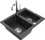 Granitinė virtuvinė plautuvė Mexen Carlos su mai&scaron;ytuvu ir sifonu, Black granite+Chrome