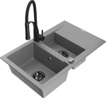 Granitinė virtuvinė plautuvė Mexen Gaspar su mai&scaron;ytuvu ir sifonu, Grey/Black