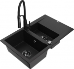 Granitinė virtuvinė plautuvė Mexen Gaspar su mai&scaron;ytuvu Aster ir sifonu 6507-77-73450-70-B, juoda