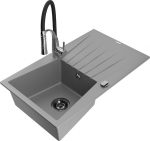 Granitinė virtuvinė plautuvė Mexen Cesar su mai&scaron;ytuvu ir sifonu, Grey/Black/Chrome