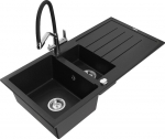 Granitinė virtuvinė plautuvė Mexen Andres su mai&scaron;ytuvu ir sifonu, Black/Chrome