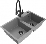 Granitinė virtuvinė plautuvė Mexen Tomas su mai&scaron;ytuvu ir sifonu, Grey/Black
