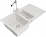 Granitinė virtuvinė plautuvė Mexen Matias su mai&scaron;ytuvu ir sifonu, White/Chrome