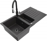 Granitinė virtuvinė plautuvė Mexen Matias su mai&scaron;ytuvu ir sifonu, Black granite/Black