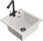 Granitinė virtuvinė plautuvė Mexen Vito su mai&scaron;ytuvu ir sifonu, White/Black