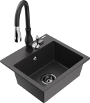 Granitinė virtuvinė plautuvė Mexen Milo su mai&scaron;ytuvu ir sifonu, Black granite+Black