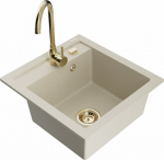 Granitinė virtuvinė plautuvė Mexen Vito su mai&scaron;ytuvu ir sifonu, Beige/Gold