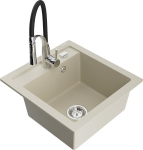 Granitinė virtuvinė plautuvė Mexen Vito su mai&scaron;ytuvu ir sifonu, Beige/Black/Chrome