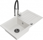 Granitinė virtuvinė plautuvė Mexen Pablo su mai&scaron;ytuvu ir sifonu, White+Black/Chrome