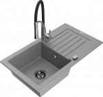 Granitinė virtuvinė plautuvė Mexen Pablo su mai&scaron;ytuvu ir sifonu, Grey/Black/Chrome
