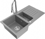 Granitinė virtuvinė plautuvė Mexen Matias su mai&scaron;ytuvu ir sifonu, Grey/Chrome