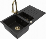 Granitinė virtuvinė plautuvė Mexen Matias su mai&scaron;ytuvu ir sifonu, Black/Gold