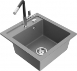Granitinė virtuvinė plautuvė Mexen Vito su mai&scaron;ytuvu ir sifonu, Grey+Black/Chrome