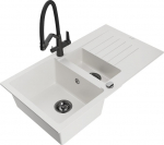 Granitinė virtuvinė plautuvė Mexen Matias su mai&scaron;ytuvu ir sifonu, White/Black