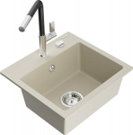 Granitinė virtuvinė plautuvė Mexen Milo su mai&scaron;ytuvu ir sifonu, Beige/Black/Chrome
