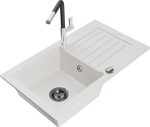 Granitinė virtuvinė plautuvė Mexen Pablo su mai&scaron;ytuvu ir sifonu, White+Black/Chrome