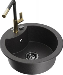 Granitinė virtuvinė plautuvė Mexen Diego su mai&scaron;ytuvu ir sifonu, Black granite/Gold
