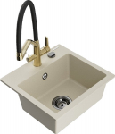 Granitinė virtuvinė plautuvė Mexen Milo su mai&scaron;ytuvu ir sifonu, Beige/Black/Gold