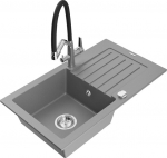 Granitinė virtuvinė plautuvė Mexen Pablo su mai&scaron;ytuvu ir sifonu, Grey/Black/Chrome