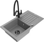 Granitinė virtuvinė plautuvė Mexen Pablo su mai&scaron;ytuvu ir sifonu, Grey/Black