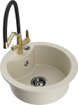 Granitinė virtuvinė plautuvė Mexen Diego su mai&scaron;ytuvu ir sifonu, Beige/Black/Gold