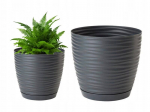 Antracito spalvos plastikinis gėlių vazonas su pagrindu 26,5x24,5 cm