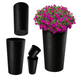 Juoda plastikinė gėlių vazonas su įdėklu, 57 cm