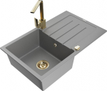 Granitinė virtuvinė plautuvė Mexen Bruno su mai&scaron;ytuvu ir sifonu, Grey/Gold