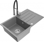 Granitinė virtuvinė plautuvė Mexen Bruno su mai&scaron;ytuvu ir sifonu, Grey/Black/Chrome