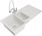 Granitinė virtuvinė plautuvė Mexen Andres su mai&scaron;ytuvu ir sifonu, White/Chrome