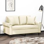 Dvivietė sofa su pagalvėlėmis, kreminė, 120cm, dirbtinė oda