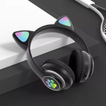 Vaiki&scaron;kos ausinės, Bluetooth belaidės ausinės vaikams, paaugliams, suaugusiems, ausinės Bluetooth ausinės su mikrofonu, katės ausinės ausinės, mergaitės, moterys &ndash; juodos