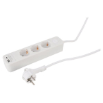 Buitinis ilgintuvas su įžeminimu, 3 x 1.5 mm, 1.5 m, 3 lizdų, USB A/C, baltas