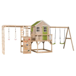 Vaikų medinė žaidimų aik&scaron;telė, žaidimų namelis su sūpynėmis, Wendi Toys M27L-G, žalias, 197 x 563 x 242 cm