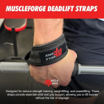 Muscleforge&reg; Deadlift diržai jėgos treniruotėms, sunkiosios atletikos ir jėgos trikovės treniruotėms - keliantys diržai su rie&scaron;o ir rankenos atrama, traukimo kabliai sporto salei, 2 vnt.