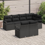 7 dalių sodų sofų komplektas su pagalvėlėmis juodas poli ratanas,2 vietų sodų sofa su pagalvėlėmis juodas poli ratanas