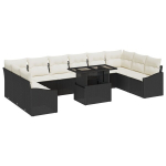 11 dalių sodo sofa komplektas su pagalvėlėmis juodo poliratanas