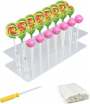 0xbit Cake Pop lazdelės, Cake Pop stovas, 21 skylės akrilinis stovas su 100 popierinių lazdelių Cake Pops dekoravimui ir eksponavimui